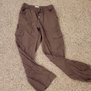Pact Oganic Cargo Drawstring Pants Organic Cotton Hemp Brown Small